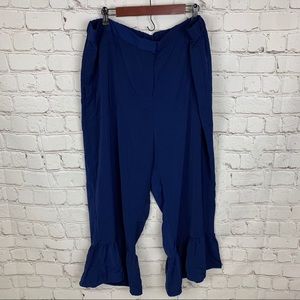 Eloquii Womens Jaye Ruffle Hem Pants Navy Blue 20